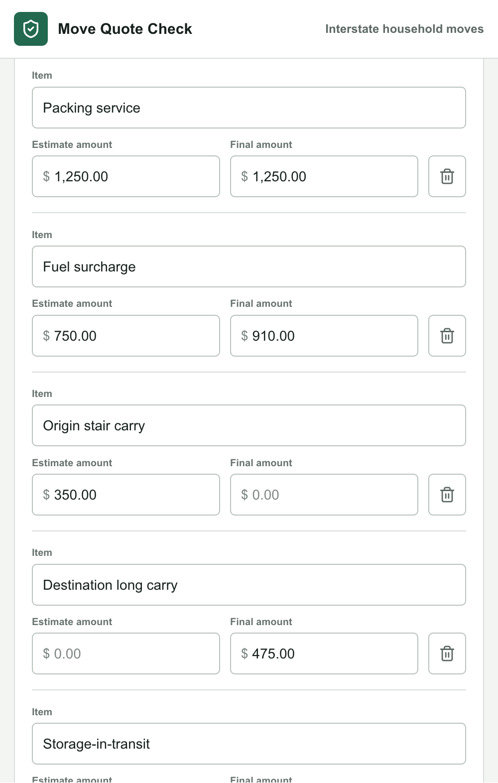 Move Final Bill Check interface