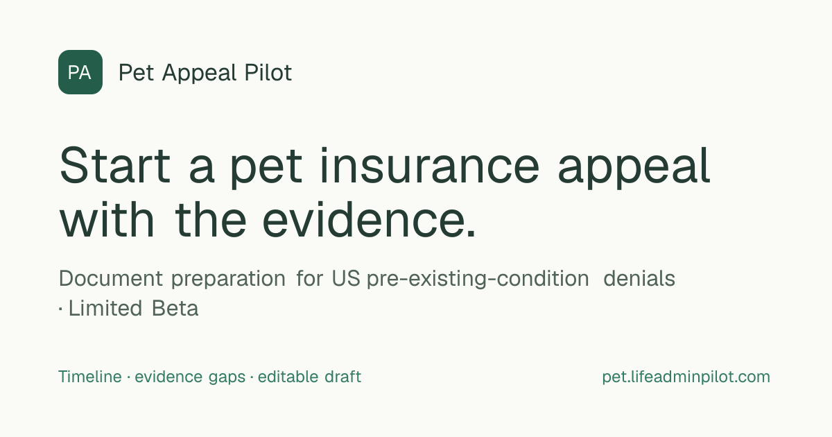 Pet Appeal Pilot interface